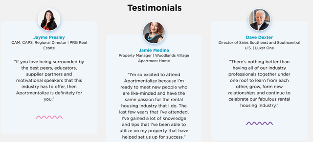 Testimonials Section For The Apartmentalize Conference