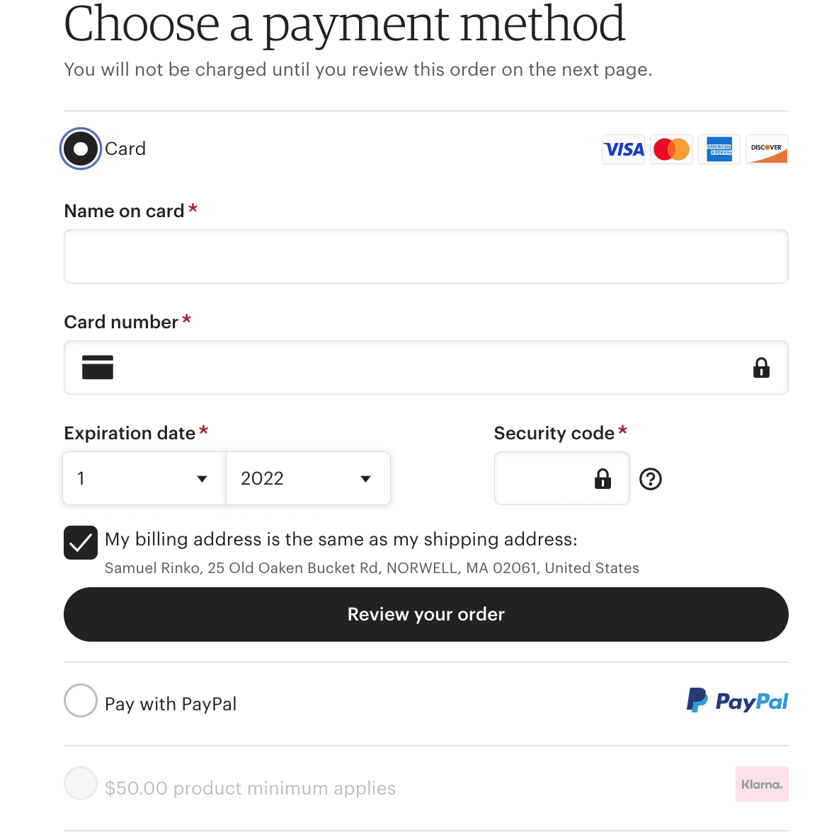 Choose A Payment Method
