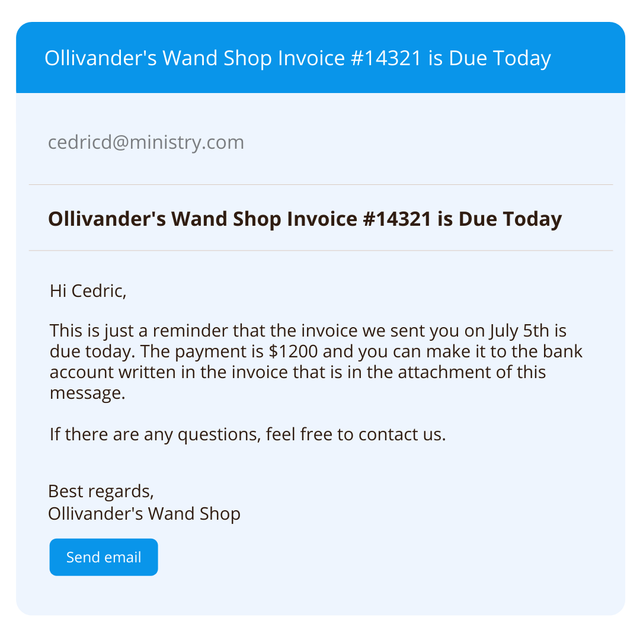 sample of "invoice due today" email