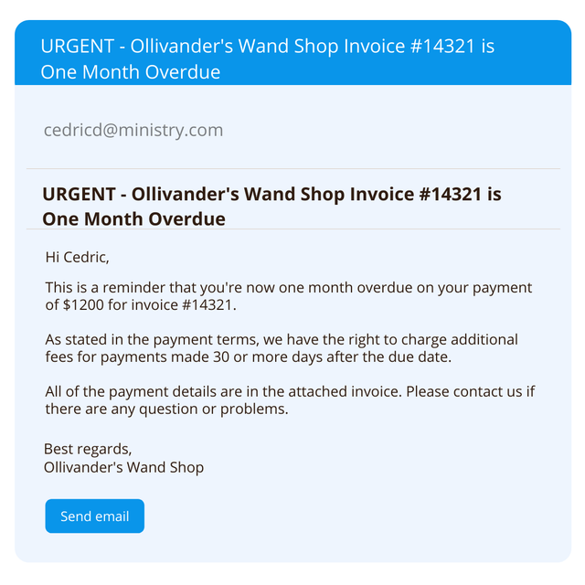 sample of "invoice one month overdue" email