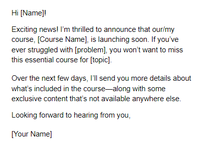 Email Template Online Course