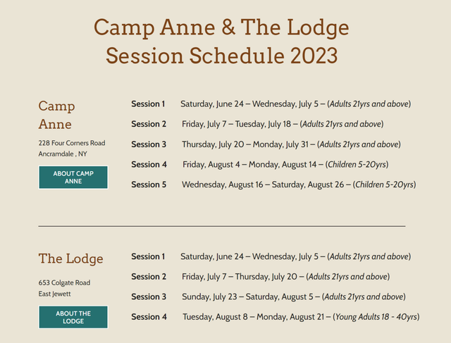 Camp Anne Schedule