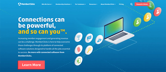 Memberclicks's homepage offers demos to learn more about their membership software.