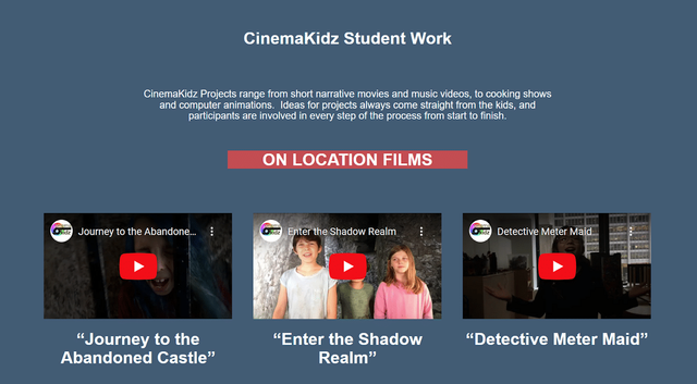 Examples of short films made by students who attended CinemaKidz after-school program