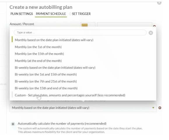 Create A New Auto Billing Plan