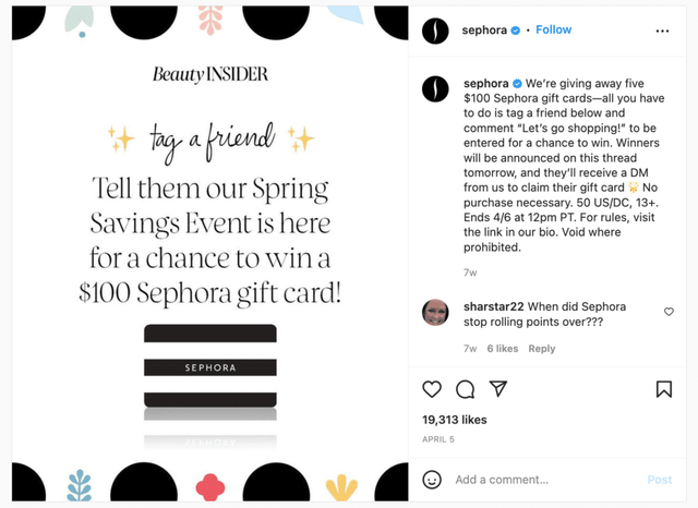 Regpack screenshot: Sephora Instagram