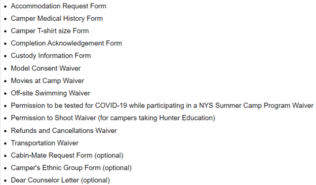 Examples Of Forms And Waivers Needed For Camp Enrollment