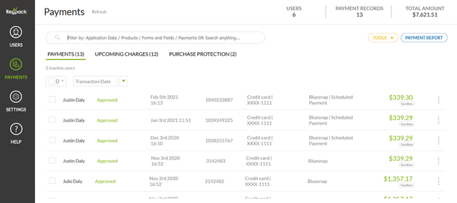 Regpack screenshot: Payments Regpack
