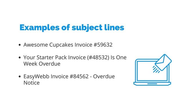 three examples of subject lines for invoices