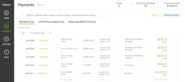 payments screenshot