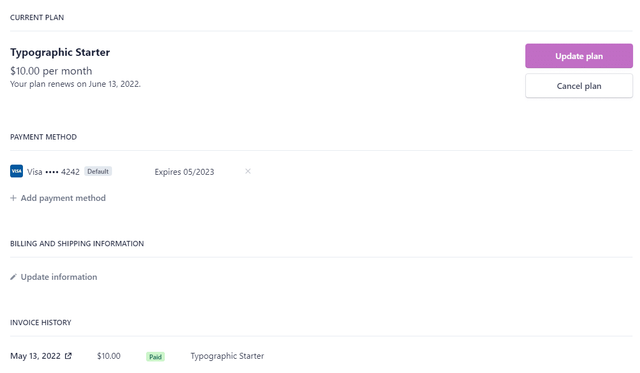 Regpack screenshot: Stripes Customer Portal