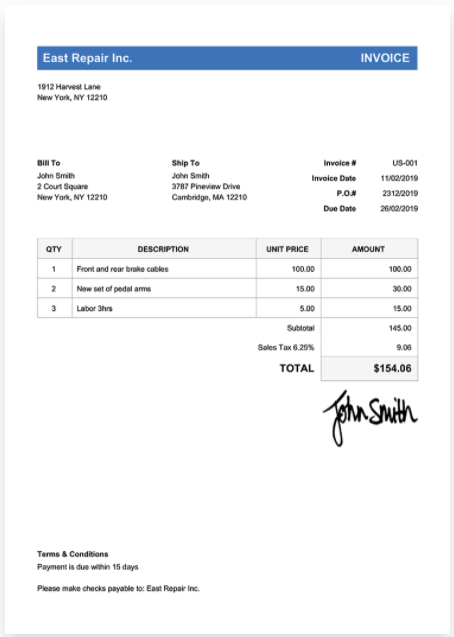 invoice home example