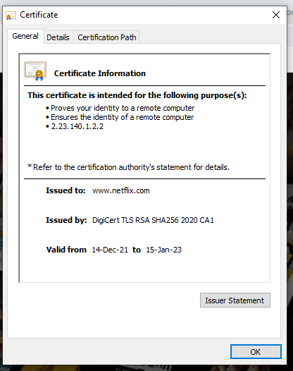 Regpack screenshot: Certificate Information