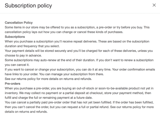 Regpack screenshot: Ascent Protein Shipping Policy