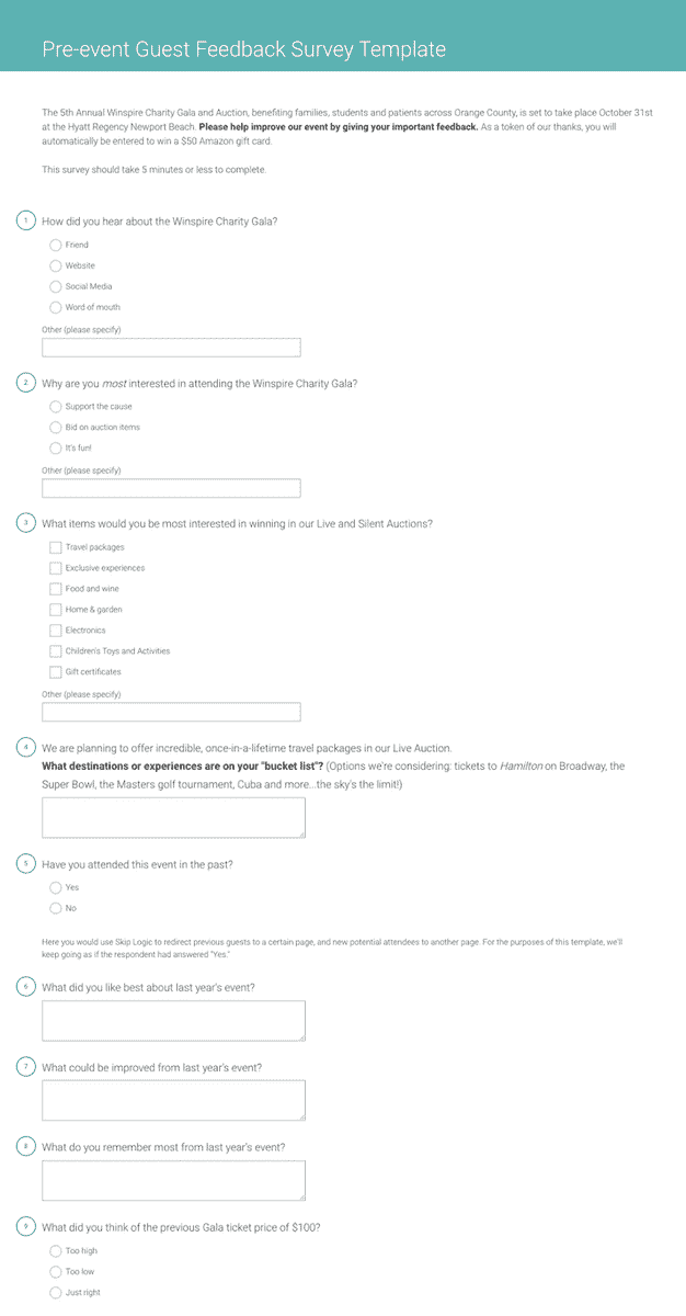 Pre Event Guest Feedback Survey Template