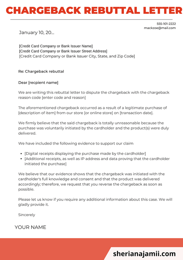Chargeback Rebuttal Letter