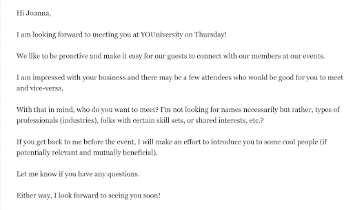 Example of a personalized confirmation email.