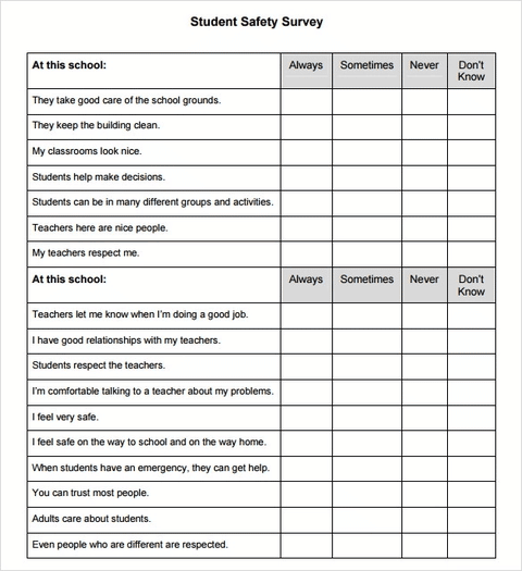 Example of a student safety survey