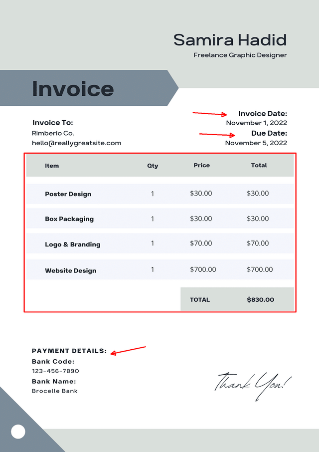 Grey And White Minimalist Freelancer Invoice