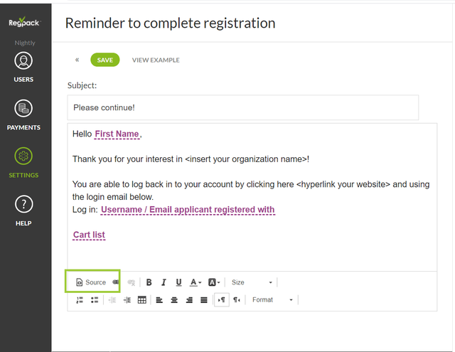 Regpack Reminder To Complete Registration