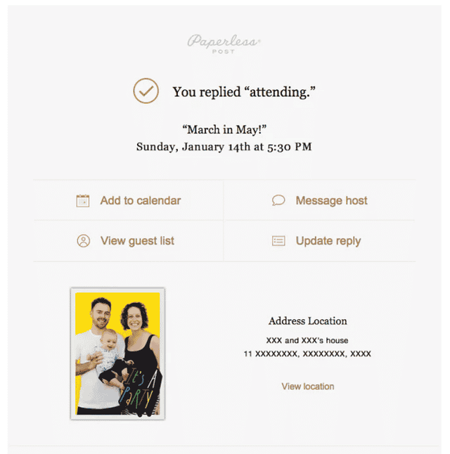 Example of an event registration email