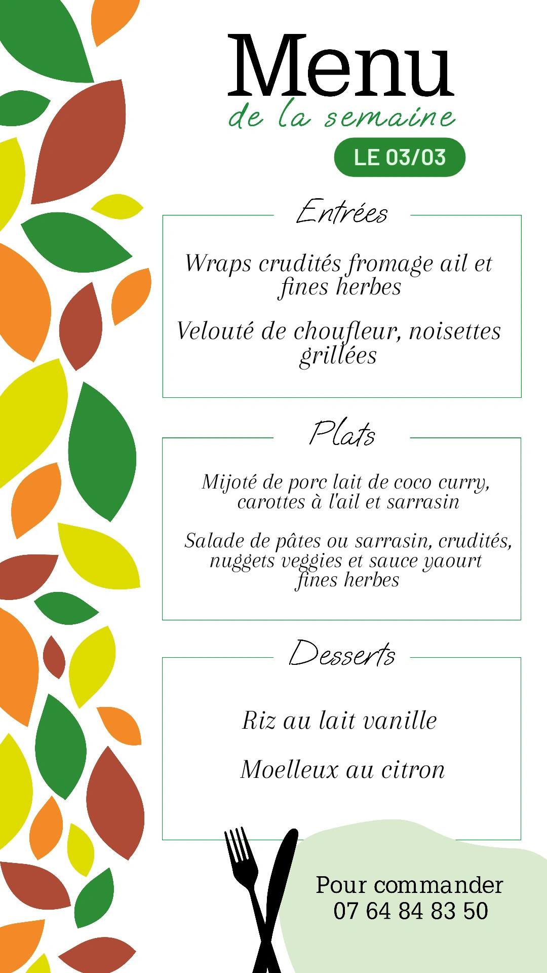 Menu de la semaine