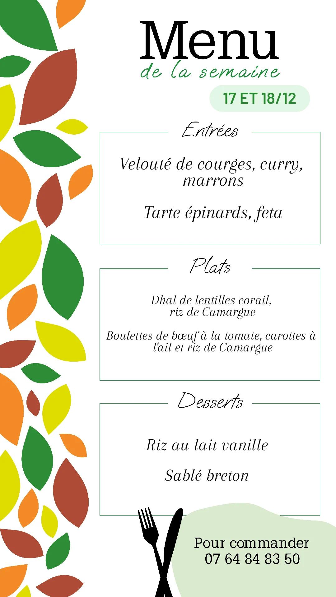 Menu de la semaine
