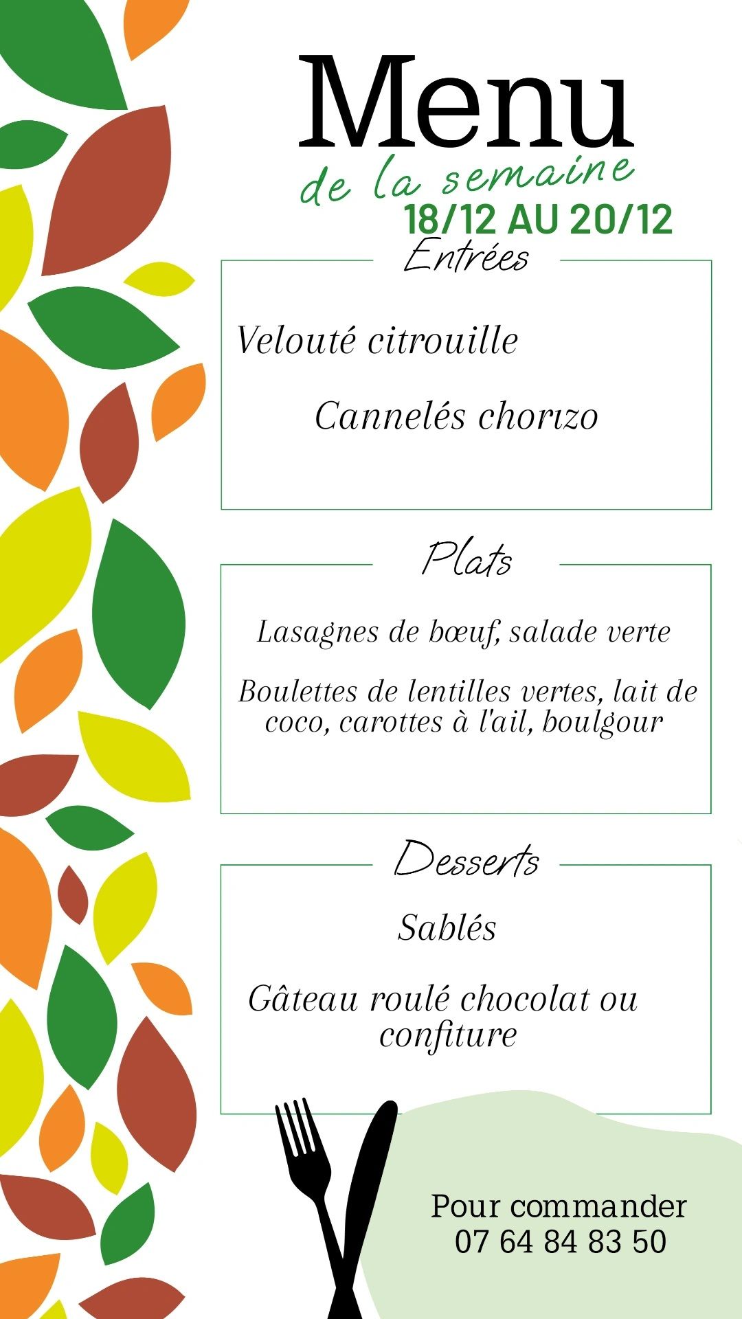 Menu de la semaine