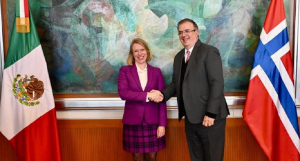 Secretario de Relaciones Exteriores de México, Marcelo Erbrard se reúne con la ministra de Asuntos Exteriores de Noruega, Anniken Huitfeldt