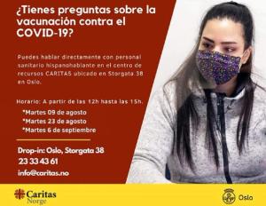  Caritas de Oslo brinda Información en español acerca de la vacunación contra el COVID-19