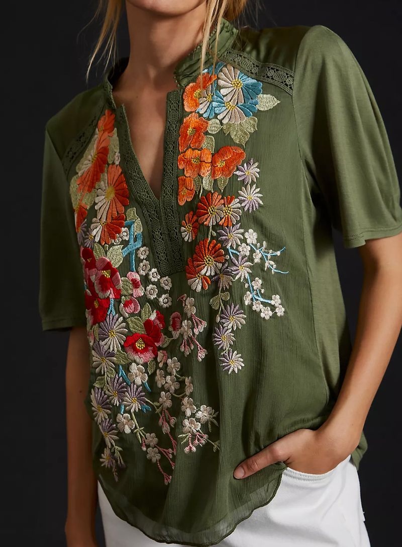 Embroidered green blouse 