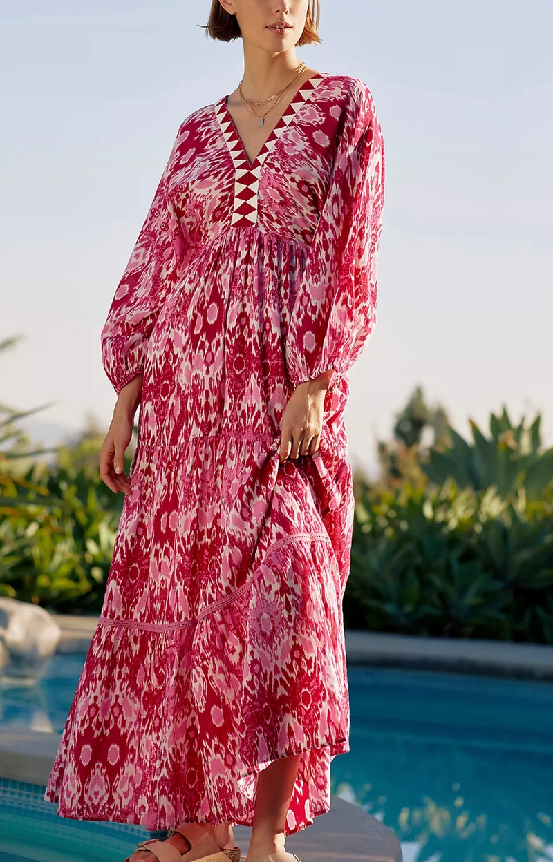Pink geo maxi cover up 