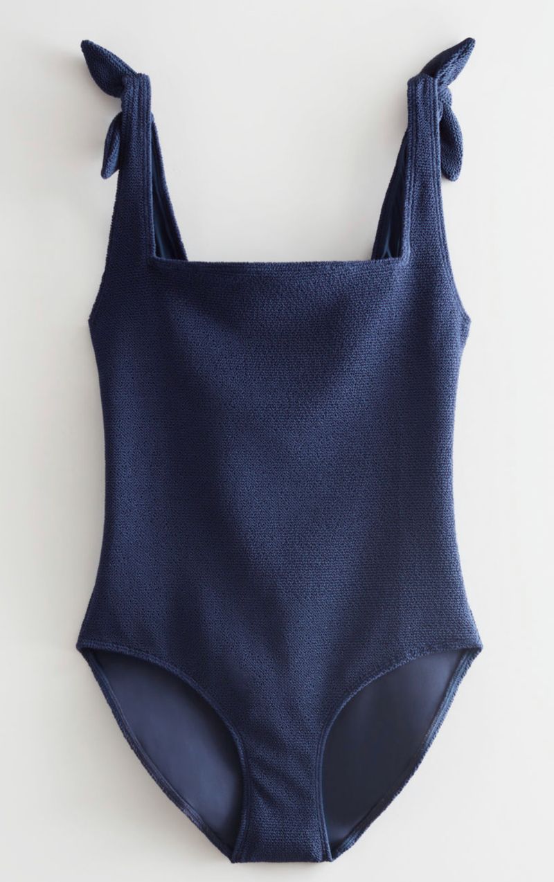 Navy bow shoulder swimsuit 