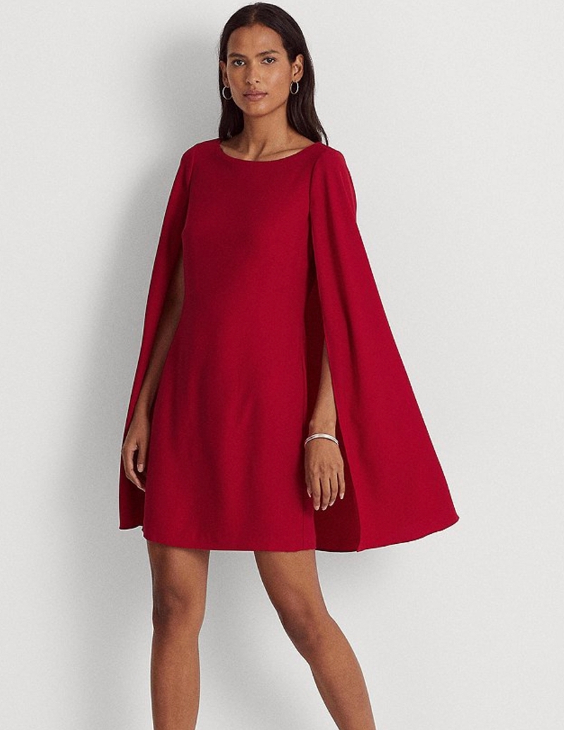 Red cape cocktail dress 
