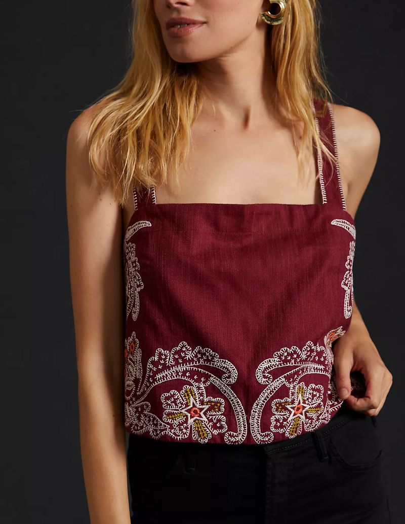 Burgundy embroidered tank