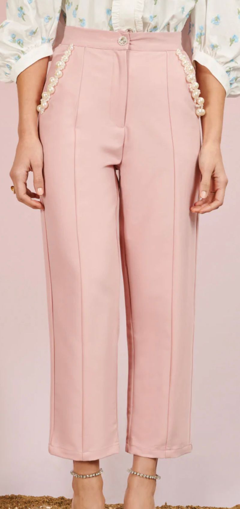 Pink pearl detail pants 