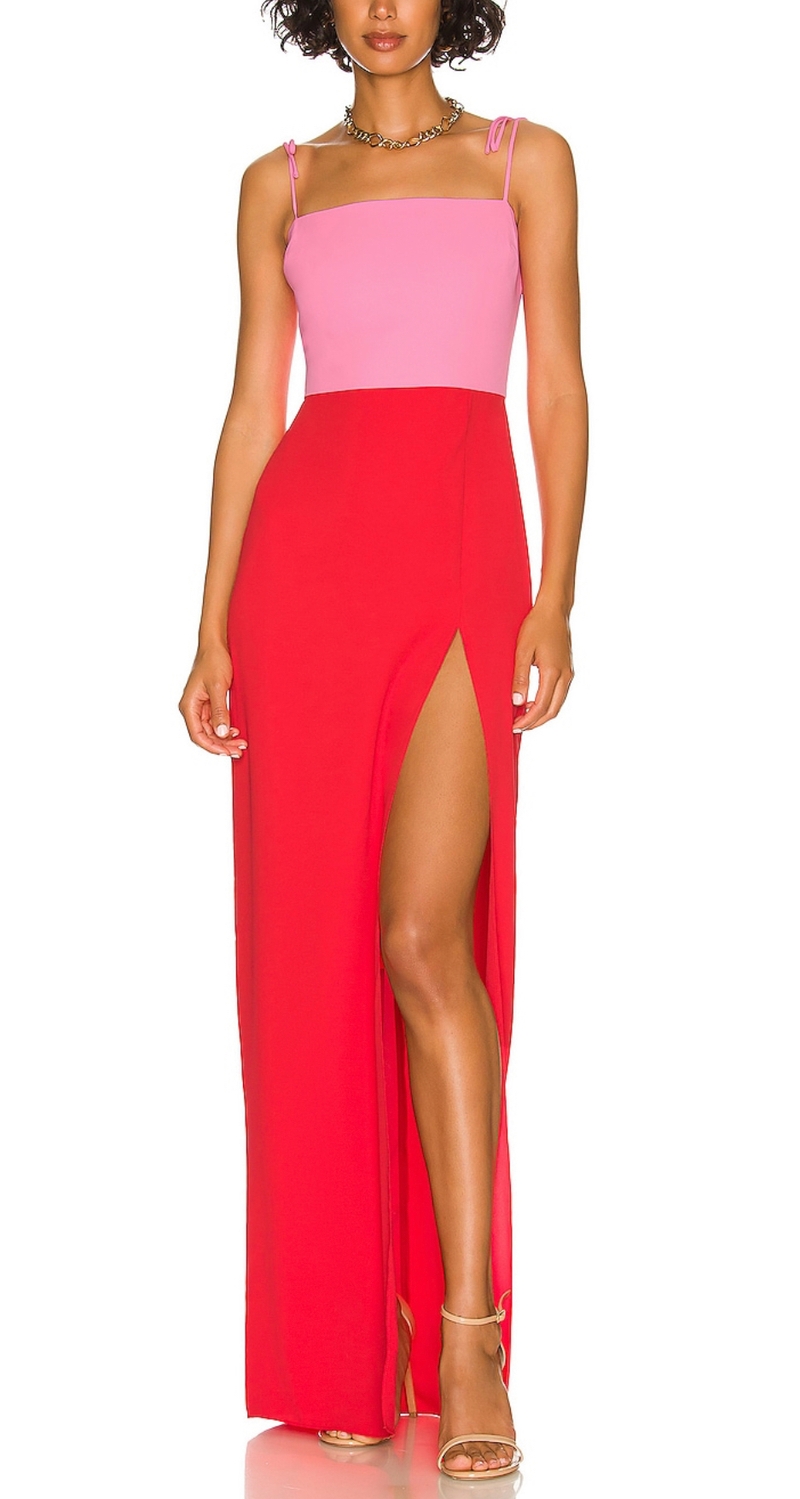 Pink red color block gown 