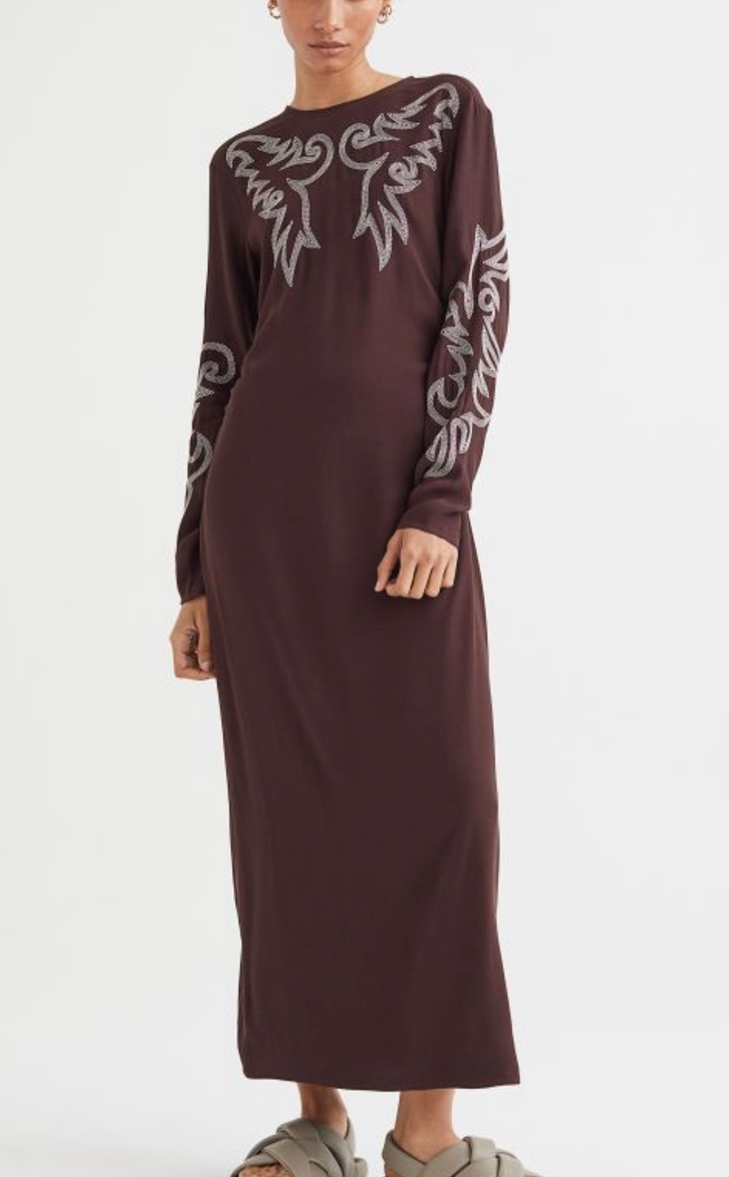 Brown embroidered maxi dress 