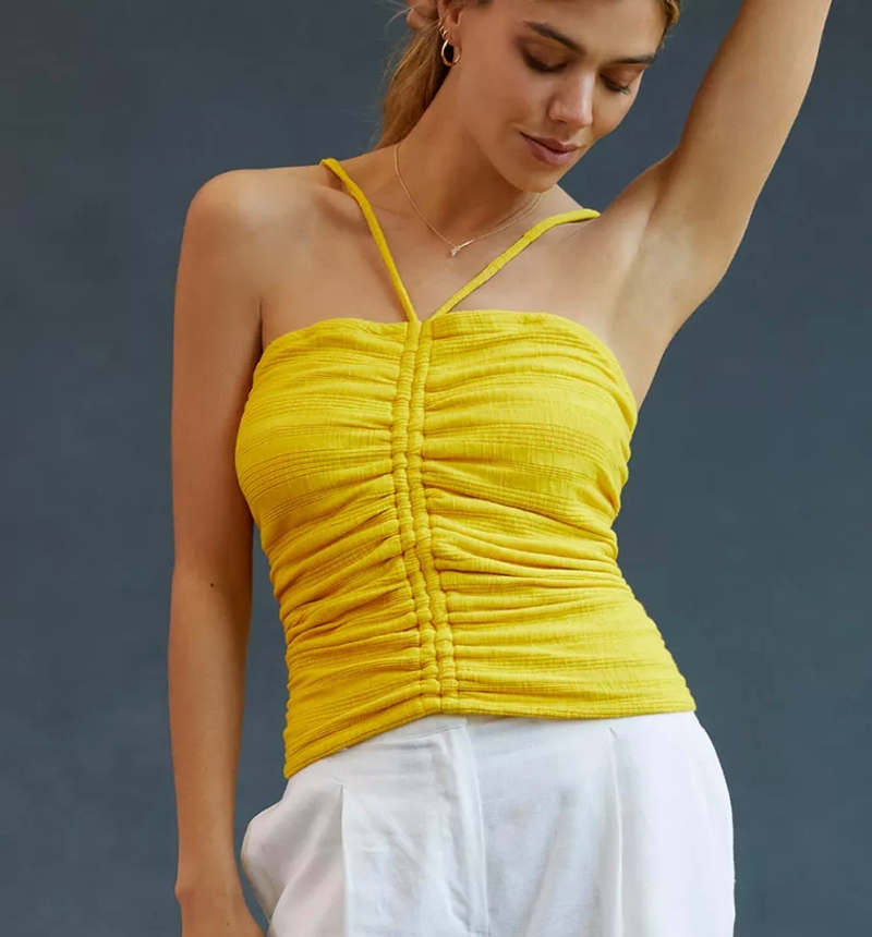 Yellow ruched halter top 