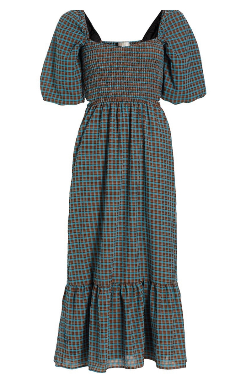 Brown and blue smocked dress 