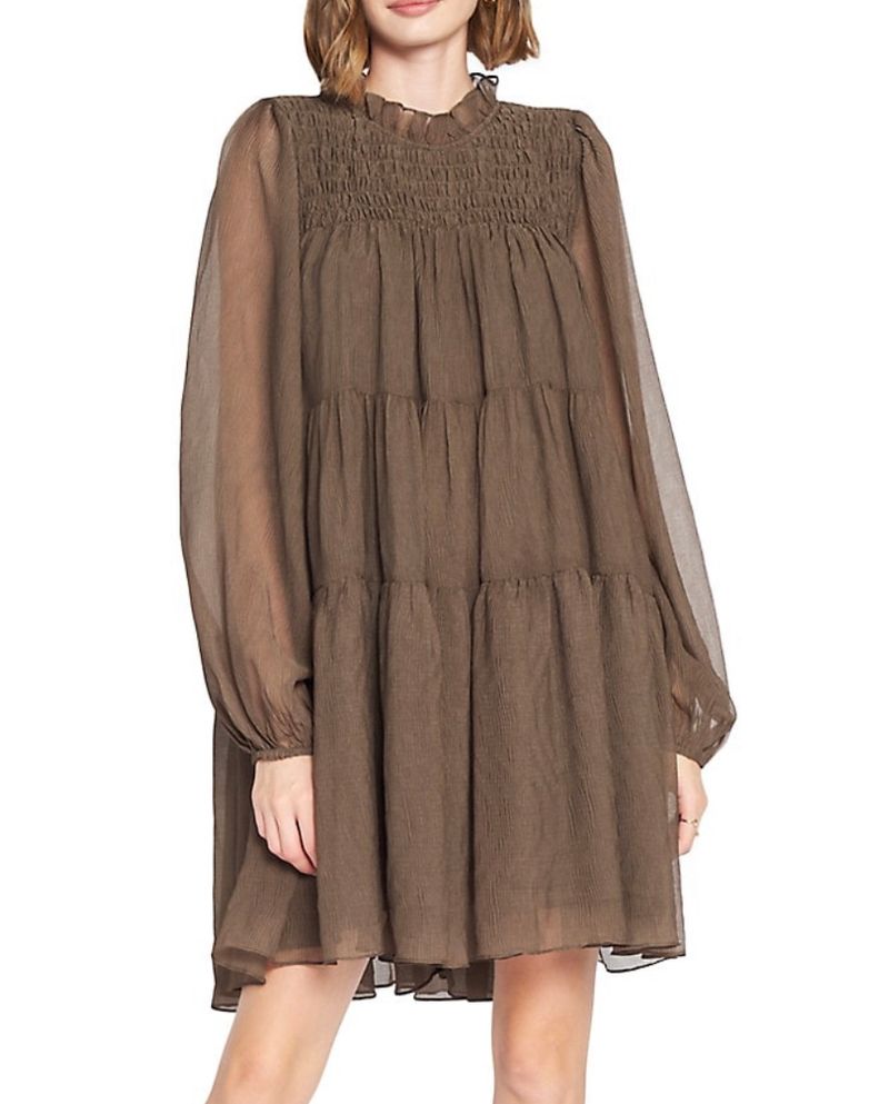 Brown organza mini dress