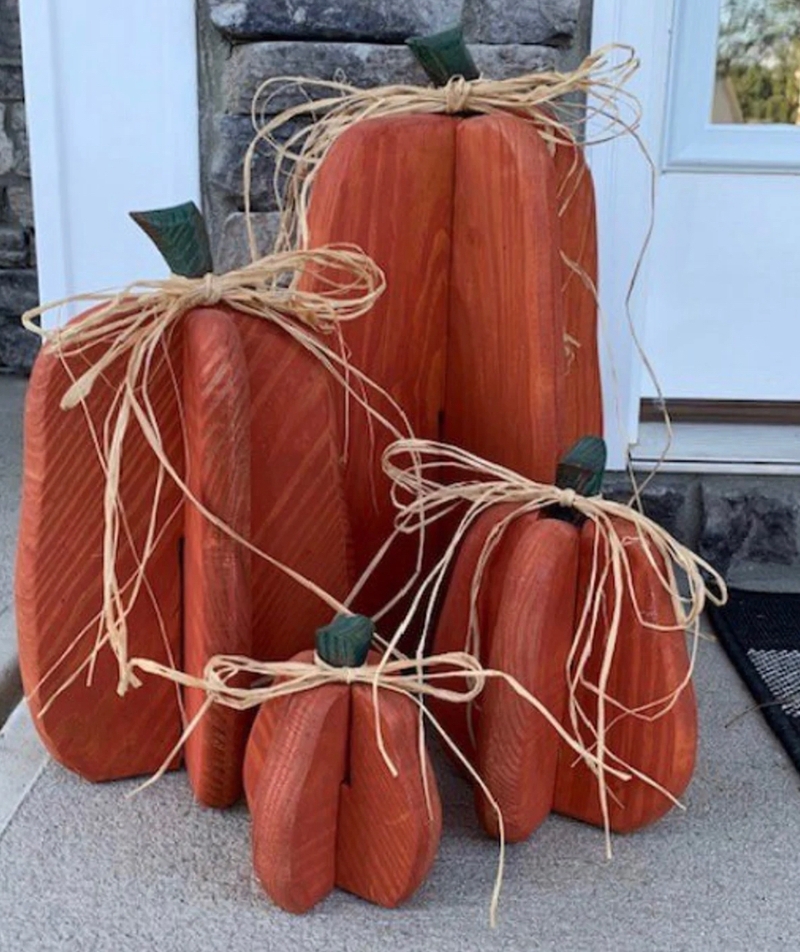 4 large wooden pumpkins 