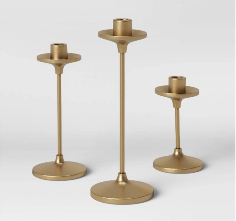 Set of 3 gold candle holders