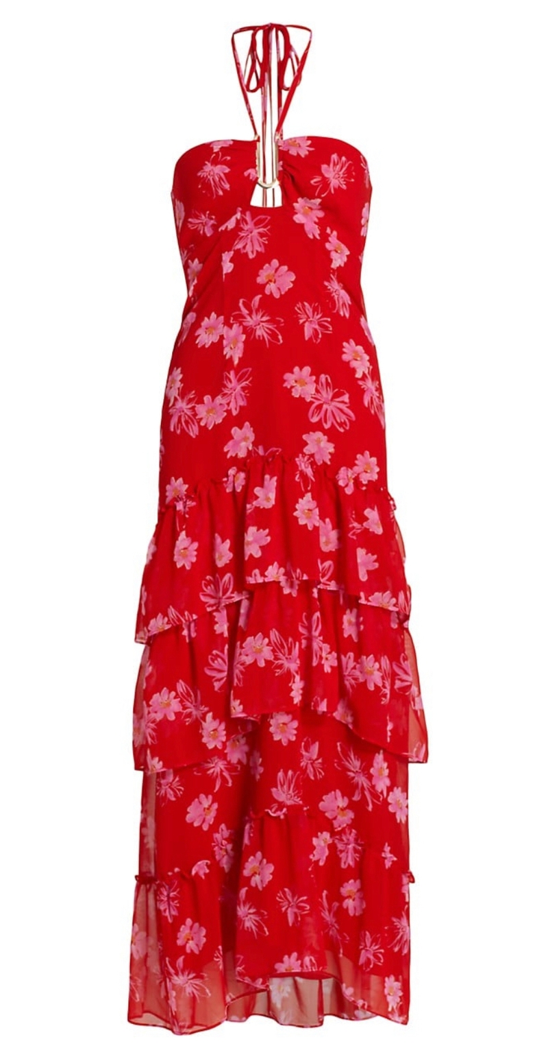 Wayf Red Floral Dress 