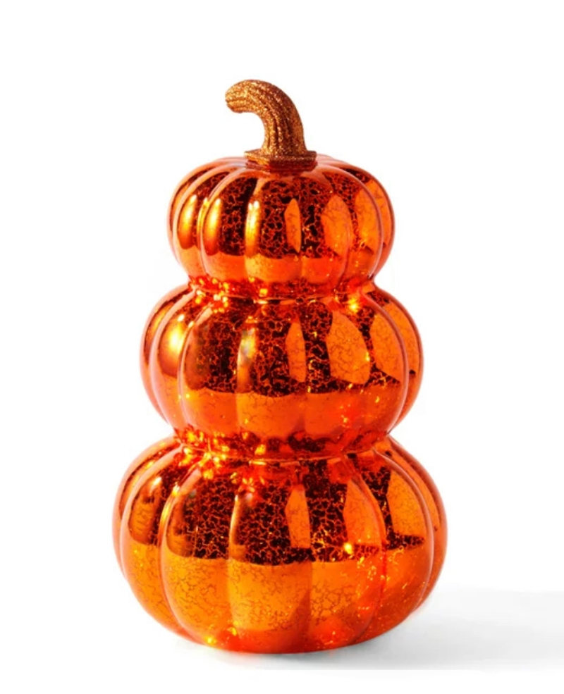 Glass pumpkin stack with lights 