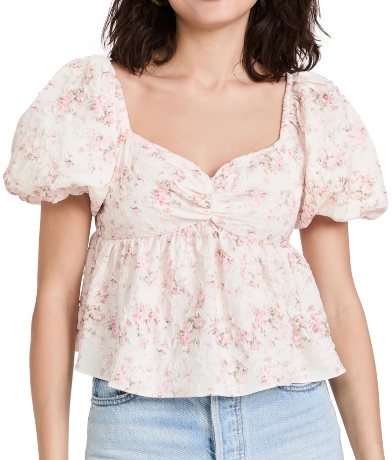 English factory sweetheart pink floral top