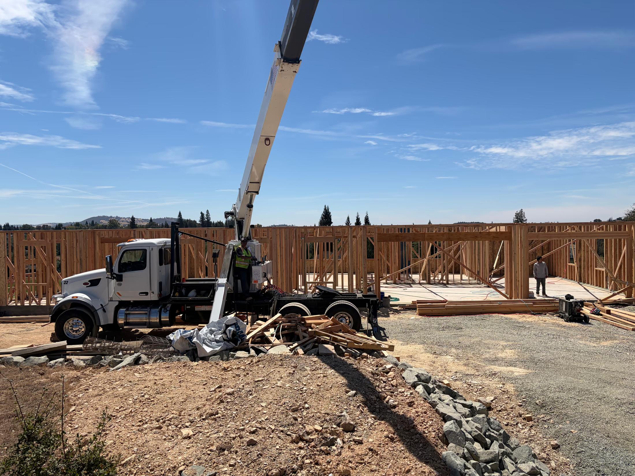 Crane truck set up at the foothill lot