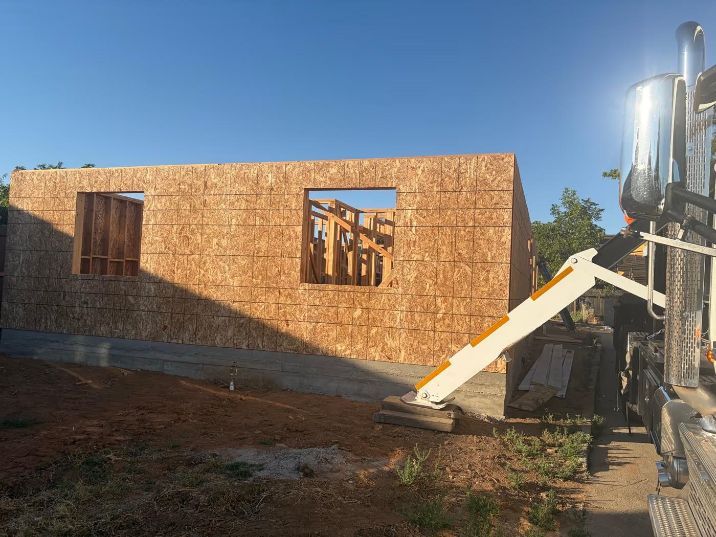 ADU exterior walls sheathed and standing