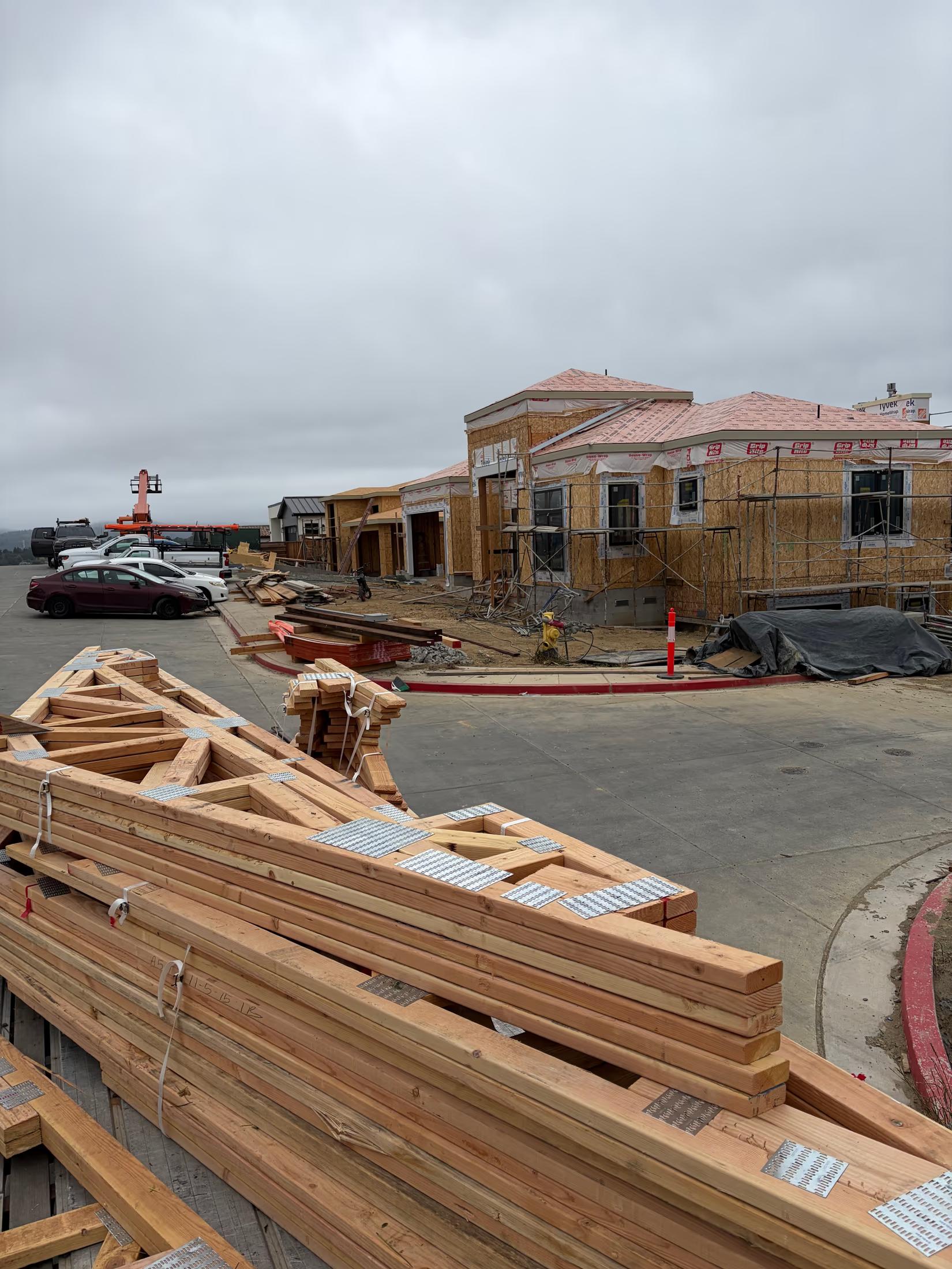 Truss bundles staged curbside