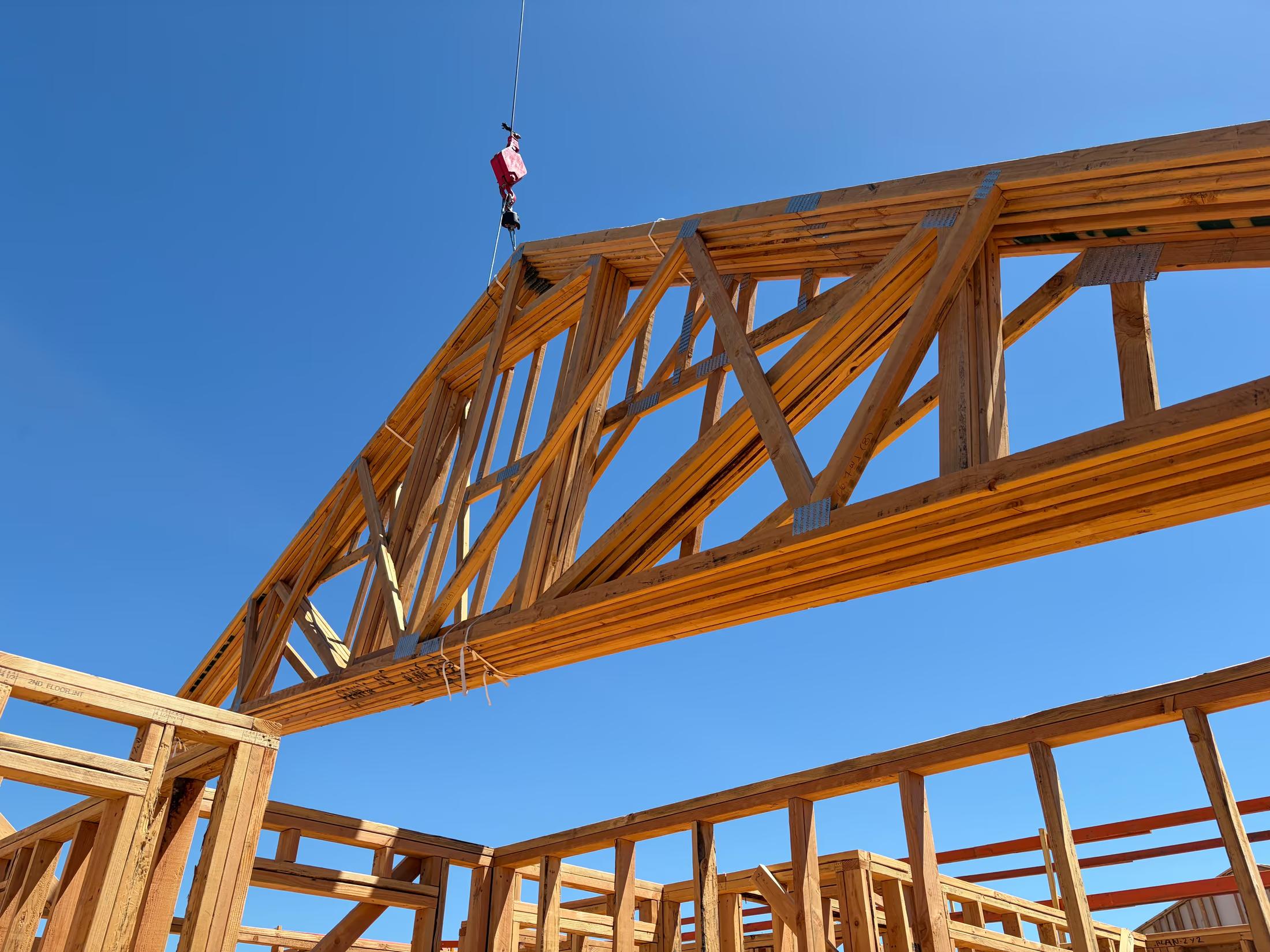 Roof truss flown onto the second-floor deck